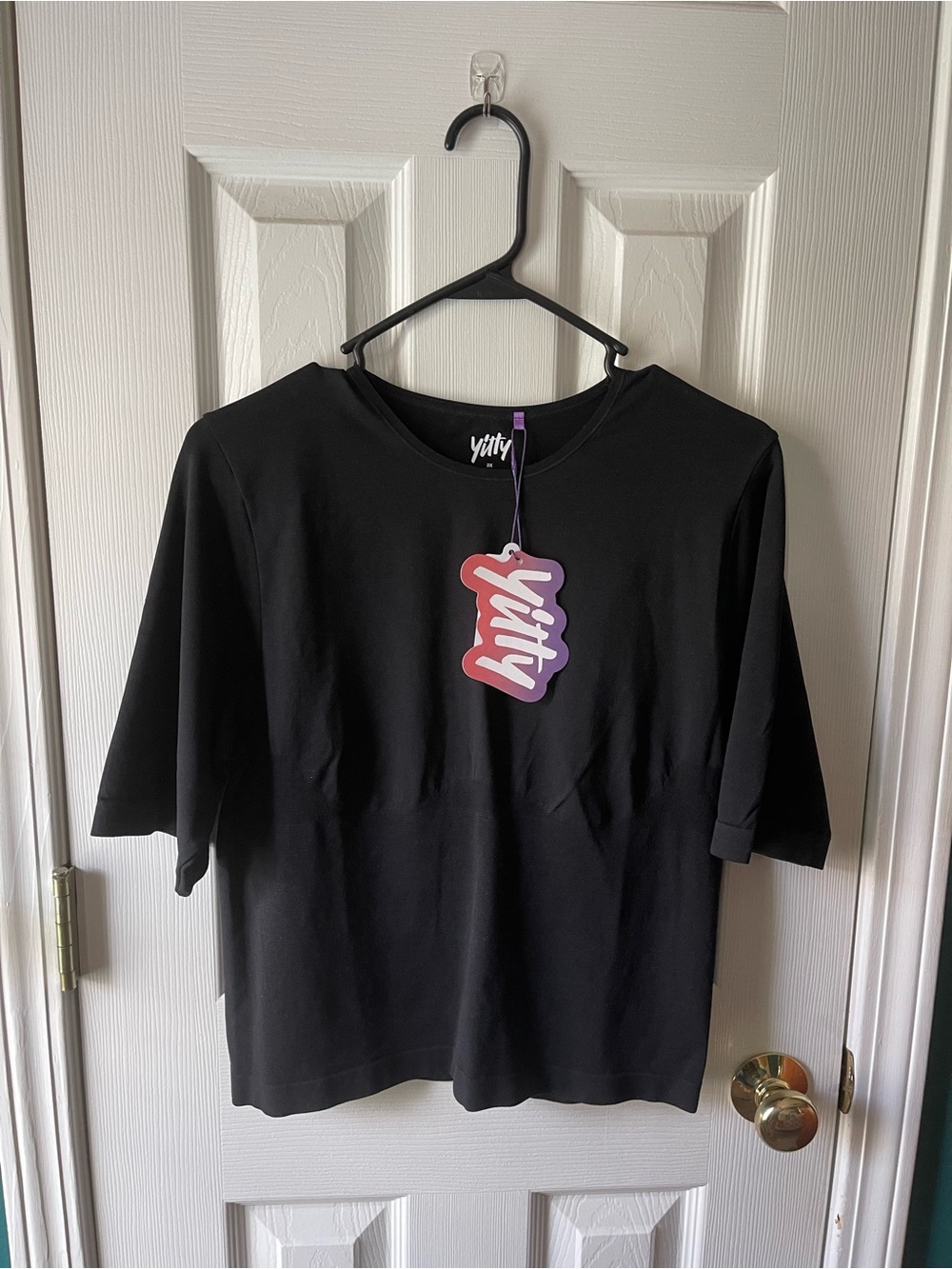 YITTY Black Tee with Purple Tag Accent